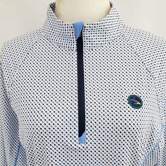 Peter Millar 1/4-Zip Golf Pullover Size MEDIUM Blue Dot UPF 50% Sun Protection - Picture 2 of 10